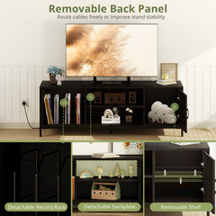 Modern TV Stand for 65 Inch TV, Mid-Century Media Console with Storage, Black