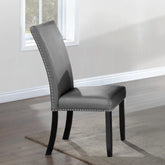 Modern Upholstered Side Chairs 2pc Set, Gray Synthetic Leather Nailhead Trim Black Legs Wooden Dining Furniture 1pc
