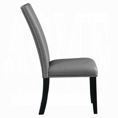 Modern Upholstered Side Chairs 2pc Set, Gray Synthetic Leather Nailhead Trim Black Legs Wooden Dining Furniture 1pc