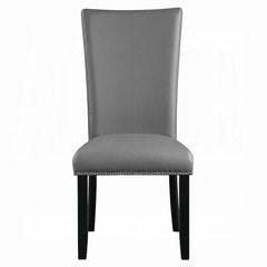 Modern Upholstered Side Chairs 2pc Set, Gray Synthetic Leather Nailhead Trim Black Legs Wooden Dining Furniture 1pc