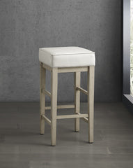 Transitional White Faux Leather Seat 29-inch Pub Height Stools Set of 2, White Finish Solid Wood Frame