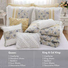 9 Piece Cotton Percale Comforter Set Yellow Cal King