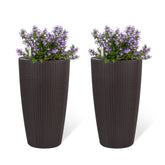 Set of 2 Faux Rattan Tall Planters Outdoor Indoor Large Planters with Water Level Monitor Inner Bucket, Automatic Watering, Flower Plant Pots for Garden, Patio, Porch, Backyard (Brown, 22 inch )
