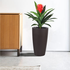 Set of 2 Faux Rattan Tall Planters Outdoor Indoor Large Planters with Water Level Monitor Inner Bucket, Automatic Watering, Flower Plant Pots for Garden, Patio, Porch, Backyard (Brown, 22 inch )