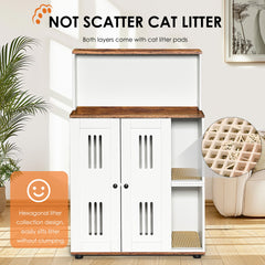 Litter Box Enclosure for 2 Cats,Hidden cat furniture, double litter cabinet, can be used as side cabinet, wash bathroom