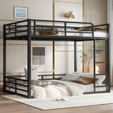 Metal Bunk Bed, Full XL over Full XL Floor Bunk Bed Frame,Heavy-Duty Bunk Bed for Kids, Teens, Adults, Noise-reduced Design, Black