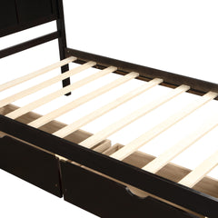 Platform Storage Bed, 2 drawers with wheels, Twin Size Frame, Espresso