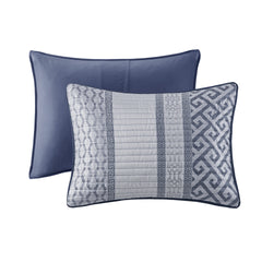 4 Piece Jacquard Quilt Set with Throw Pillow Navy Full/Queen