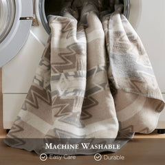1-Piece Twin Cotton Blend Blanket, Neutral Aztec