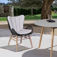 Mateo Outdoor Patio Dining Chair in Light Eucalyptus Wood and Charcoal Rope