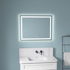 36 x 28 Inch LED Bathroom Mirror with Front and Backlight, Wall Mounted Vanity Mirror with Aluminum Frame, Anti-Fog, Memory, 3 Colors, Stepless Dimmable