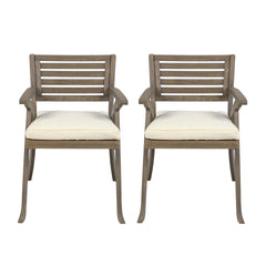 Helen Outdoor Acacia Wood Dining Chair, Gray and Crème