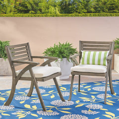Helen Outdoor Acacia Wood Dining Chair, Gray and Crème