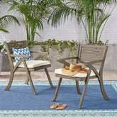 Helen Outdoor Acacia Wood Dining Chair, Gray and Crème