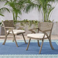 Helen Outdoor Acacia Wood Dining Chair, Gray and Crème