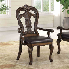 Traditional Style 2pc Arm Chair Ornate Corbels Dark Brown Finish Dining Room