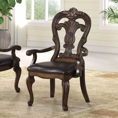 Traditional Style 2pc Arm Chair Ornate Corbels Dark Brown Finish Dining Room