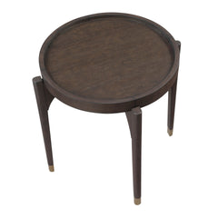 Dark Brown Finish Round End Table Solid Wood Legs with Metallic Gold Tip Classic Luxury Living Room Furniture 1pc Side Table