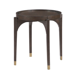 Dark Brown Finish Round End Table Solid Wood Legs with Metallic Gold Tip Classic Luxury Living Room Furniture 1pc Side Table