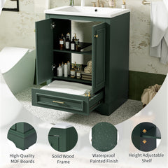 24'' Bathroom Vanity with Ceramic Sink Combo, Modern Freestanding Storage Cabinet with Silver Handles, Soft Closing Doors