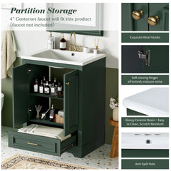 24'' Bathroom Vanity with Ceramic Sink Combo, Modern Freestanding Storage Cabinet with Silver Handles, Soft Closing Doors