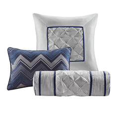 7 Piece Tufted Comforter Set Navy Queen