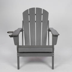 HDPE Folding Adirondack Chair with Dual Cup Holder - Composite Adirondack Chair with Wood Texture- ,Gray