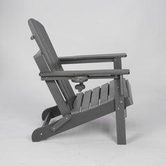 HDPE Folding Adirondack Chair with Dual Cup Holder - Composite Adirondack Chair with Wood Texture- ,Gray