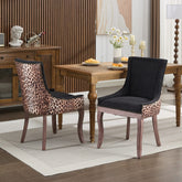 A&A Furniture,Ultra Side Dining Chair, Thickened fabric chairs with neutrally toned solid wood legs, Bronze nail head, Set of 2,Leopard Print