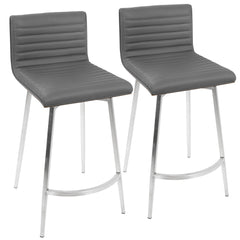 Mason Contemporary Swivel Counter Stool in Stainless Steel, Walnut Wood, and Grey Faux Leather by LumiSource - Set of 2