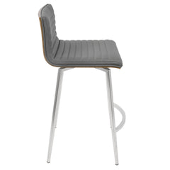 Mason Contemporary Swivel Counter Stool in Stainless Steel, Walnut Wood, and Grey Faux Leather by LumiSource - Set of 2