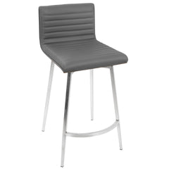 Mason Contemporary Swivel Counter Stool in Stainless Steel, Walnut Wood, and Grey Faux Leather by LumiSource - Set of 2