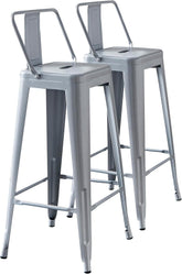 Modern Light Weight Industrial Contemporary Rustic Vintage Costal Metal Barstools with Bucket Back and 4 Leg Design, Seat Bar Stools (Set of 2) (30" Seat, Distressed White)