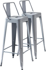 Modern Light Weight Industrial Contemporary Rustic Vintage Costal Metal Barstools with Bucket Back and 4 Leg Design, Seat Bar Stools (Set of 2) (30" Seat, Distressed White)