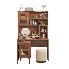 Computer Desk with 90 Degree Rotating Desktop, 43x70 Inch Office Desk with Storage Drawer and Cabinets, Gaming Desk with Shelves, Writing Desk for Study, Work Desk for Home