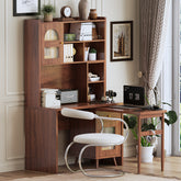 Computer Desk with 90 Degree Rotating Desktop, 43x70 Inch Office Desk with Storage Drawer and Cabinets, Gaming Desk with Shelves, Writing Desk for Study, Work Desk for Home