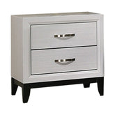 Erica Nightstand, 2 Drawers, White Wood Finished Frame, Metal Handles