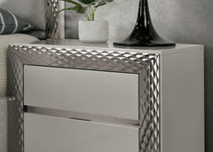 Glam Style 1pc Nightstand Plinth Base Silver Molding Felt Lined Top Drawer Gray Finish Bedroom Furniture