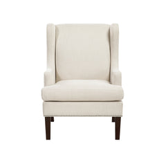 1pc Accent Chair Foam Cushion Seat Beige Fabric Upholstery Nailhead Trim Living Room Furniture