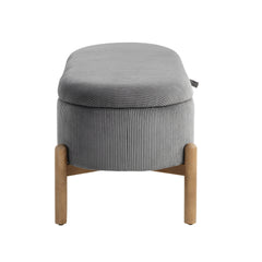 Storage Bench Gray Cushioned Seat Corduroy Upholstery Lift Top Solid Wood Legs 1pc