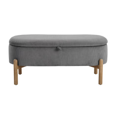 Storage Bench Gray Cushioned Seat Corduroy Upholstery Lift Top Solid Wood Legs 1pc