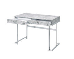 Tigress White Printed Faux Marble Top & Chrome Finish Writing Desk