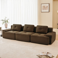 117" Modern Modular Sectional Sofa for Living Room, Corduroy Fabric,Oversized 3-Seater Couch with Deep Seat, Pearl-like piping, Tufted Design,Buckle connection,No Assembly,Anti-slip Design,Brown