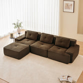 117" Modern L-Shaped Modular Sectional Sofa for Living Room, Corduroy Fabric,3-Seater Couch with Deep Seat and Movable Ottoman,Pearl-like piping, Tufted Design,No Assembly, Anti-slip Design, Brown
