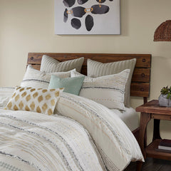 Cotton Printed Comforter Set with Trims Off White/Gray King/Cal King