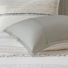 Cotton Printed Comforter Set with Trims Off White/Gray King/Cal King