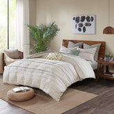 Cotton Printed Comforter Set with Trims Off White/Gray King/Cal King
