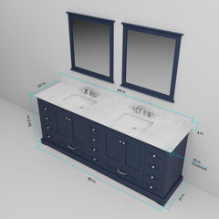 Navy Blue Double Bath Vanity 84 in. W x 22 in. D, with Carrara Marble Top