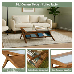 Rocket wood & tempered glass coffee table, Morocco Brown
