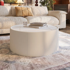 Light Sintered stone Top Cylinder Shape Leather Coffee modern Sofa Table for Living Room furniture (Each tabletop has a unique gold pattern)